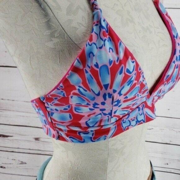 Boutique Reversible Pink floral rope‎ braid tie bikini top medium - Picture 3 of 8
